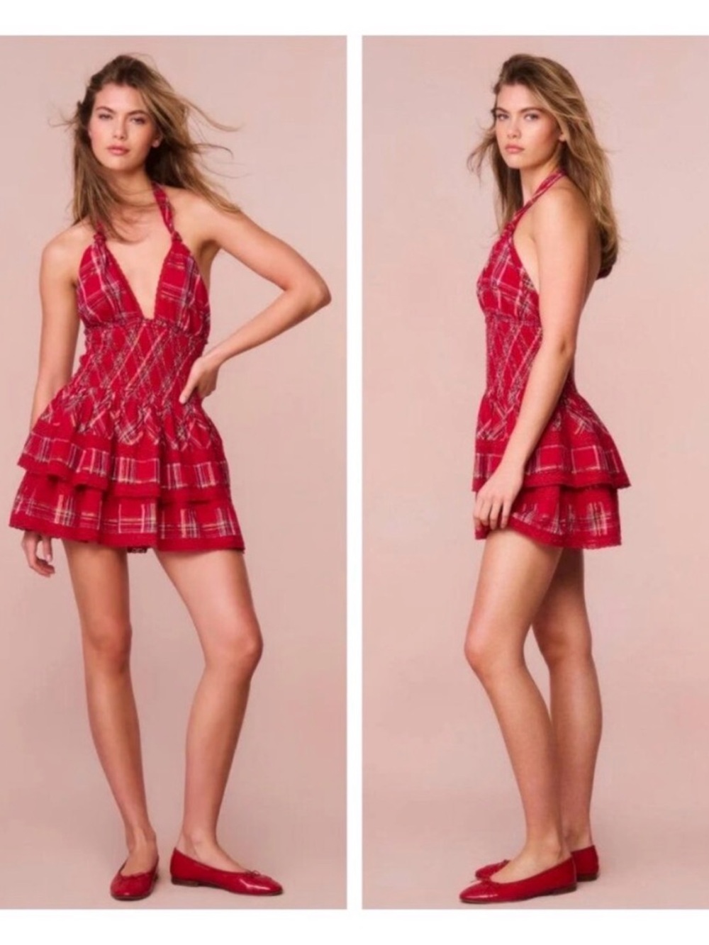 LoveShackFancy Deanna Halter Dress Cheery Red Size XL